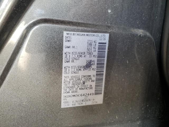 5N1DR2MM2HC642449 - 2017 NISSAN PATHFINDER S Boz foto 12