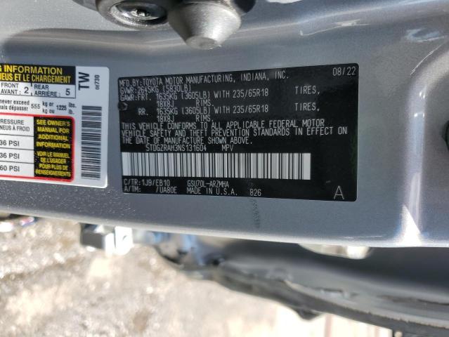 5TDGZRAH3NS131604 - 2022 TOYOTA HIGHLANDER XLE 银色 照片 13