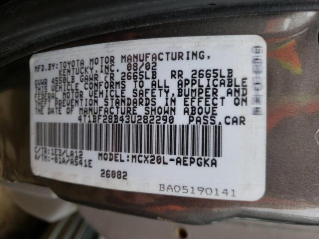 4T1BF28B43U282290 - 2003 TOYOTA AVALON XL GRAY photo 12