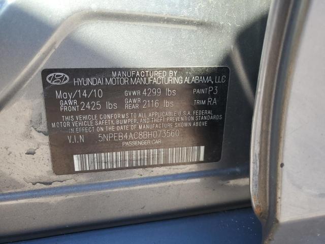 5NPEB4AC8BH073560 - 2011 HYUNDAI SONATA GLS GRAY photo 12