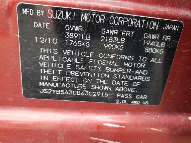 JS2YB5A30B6302915 - 2011 SUZUKI SX4 ORANGE photo 10