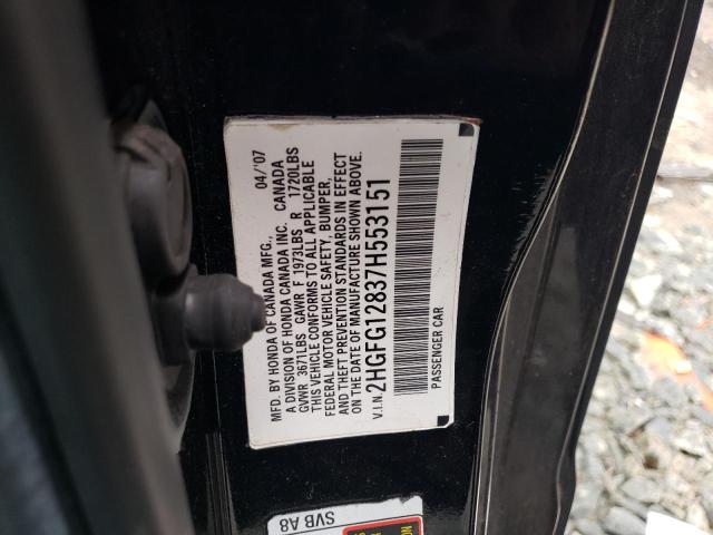 2HGFG12837H553151 - 2007 HONDA CIVIC EX BLACK photo 12