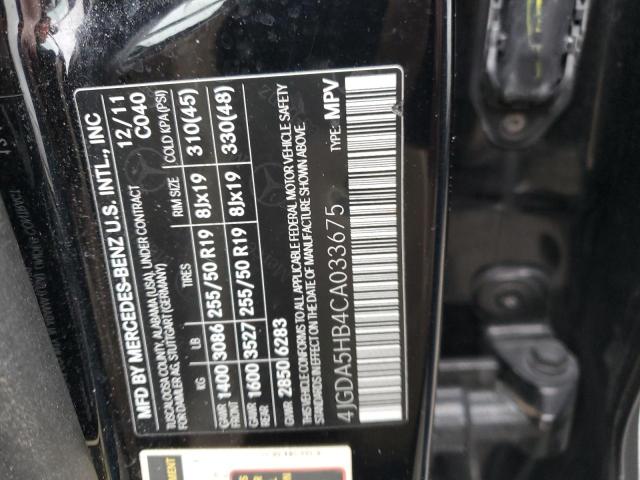 4JGDA5HB4CA033675 - 2012 MERCEDES-BENZ ML 350 4MATIC BLACK photo 12