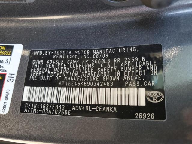 4T1BE46K69U342483 - 2009 TOYOTA CAMRY BASE GRAY photo 12