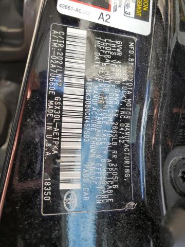 4T1BK3DB0CU457593 - 2012 TOYOTA AVALON BASE 黑色 照片 12