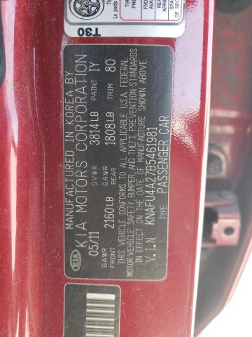 KNAFU4A27B5461981 - 2011 KIA FORTE EX RED photo 12