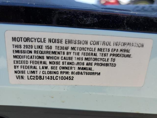 LC2DBJ143LC100452 - 2020 KYMCO USA INC LIKE 150 BLUE photo 10