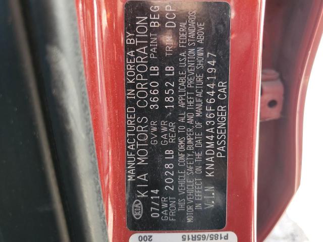 KNADM4A36F6441947 - 2015 KIA RIO LX RED photo 12