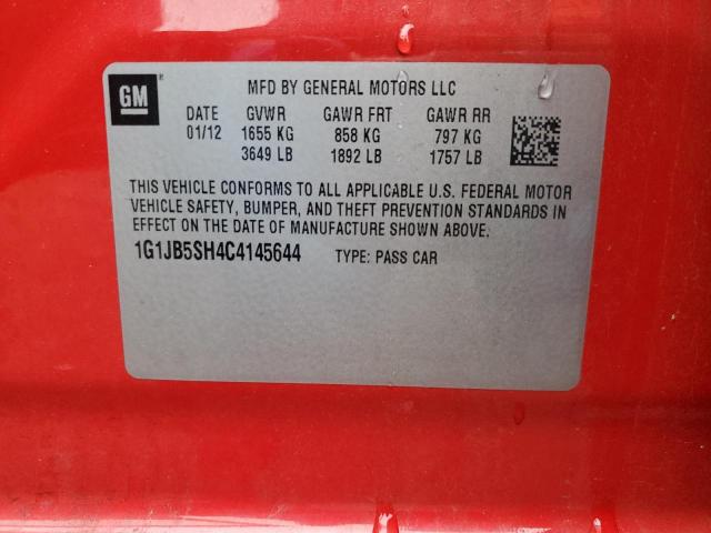 1G1JB5SH4C4145644 - 2012 CHEVROLET SONIC LS RED photo 12