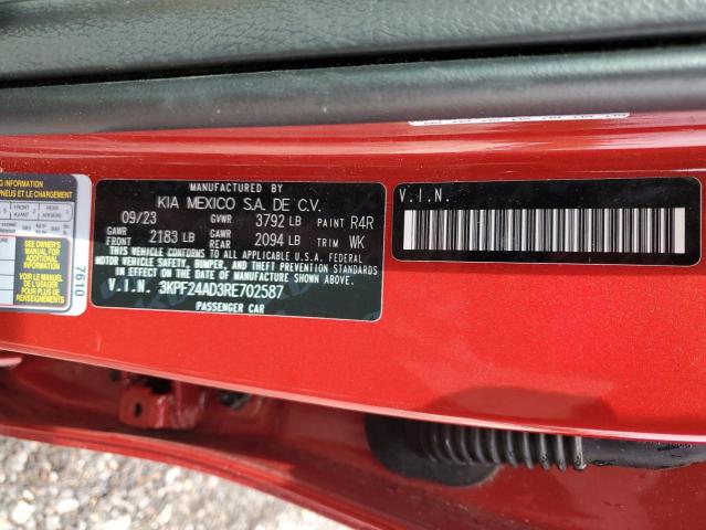 3KPF24AD3RE702587 - 2024 KIA FORTE LX RED photo 13