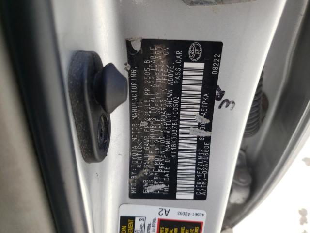 4T1BK3DB7BU400502 - 2011 TOYOTA AVALON BASE 银色 照片 12