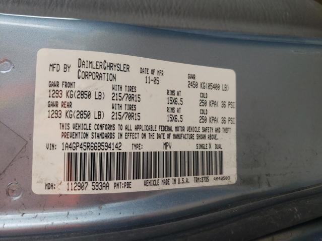 1A4GP45R66B594142 - 2006 CHRYSLER TOWN & COU ლურჯი ფოტო 13