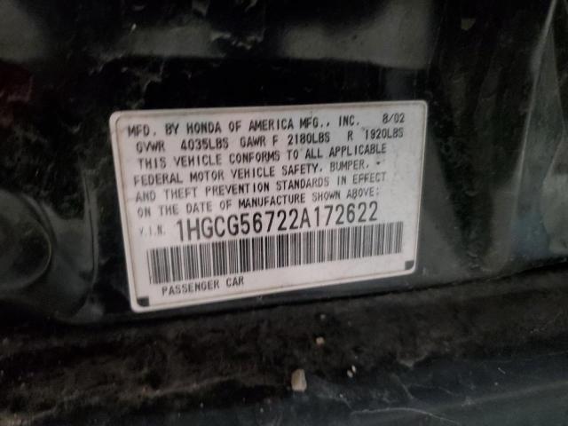 1HGCG56722A172622 - 2002 HONDA ACCORD SE BLACK photo 12