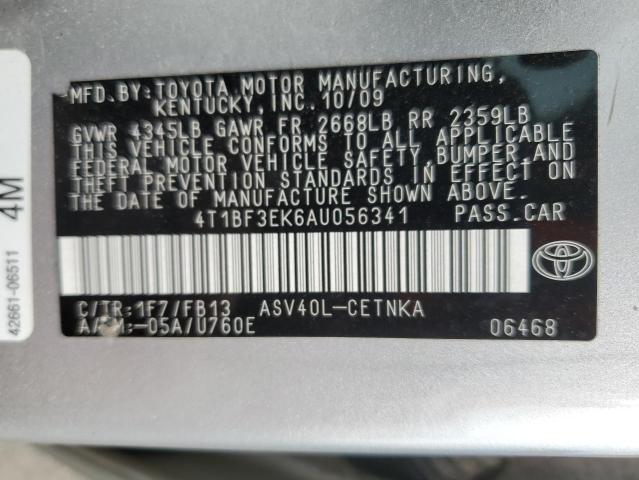 4T1BF3EK6AU056341 - 2010 TOYOTA CAMRY BASE SILVER photo 12