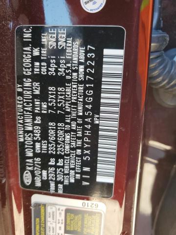 5XYPH4A54GG172237 - 2016 KIA SORENTO EX RED photo 14