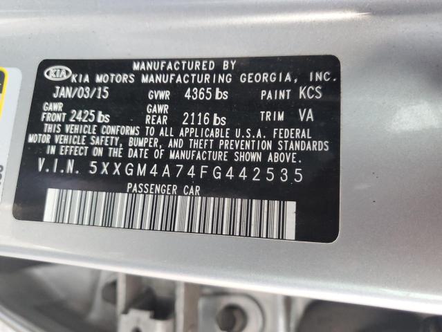 5XXGM4A74FG442535 - 2015 KIA OPTIMA LX SILVER photo 12