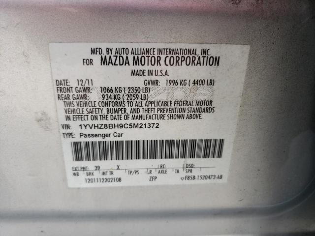 1YVHZ8BH9C5M21372 - 2012 MAZDA 6 I SILVER photo 12