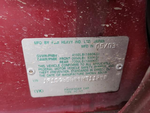 JF1SG65644H711248 - 2004 SUBARU FORESTER 2.5XS Красный фото 12