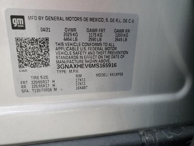 3GNAXHEV6MS165916 - 2021 CHEVROLET EQUINOX LS SILVER photo 13