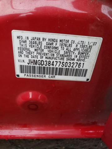 JHMGD38477S032761 - 2007 HONDA FIT RED photo 12