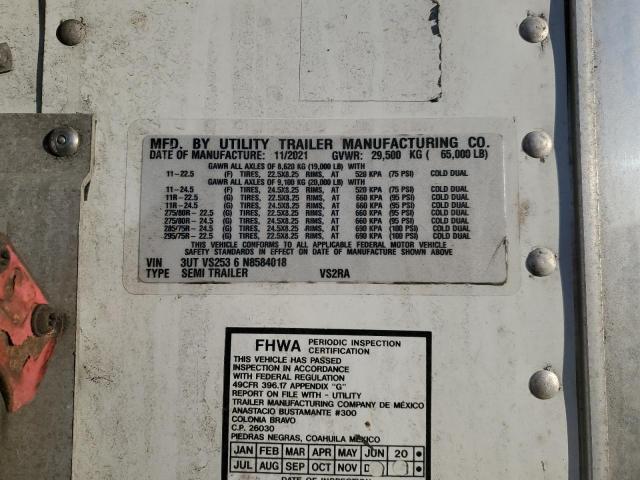 3UTVS2536N8584018 - 2022 UTILITY TRAILER WHITE photo 10