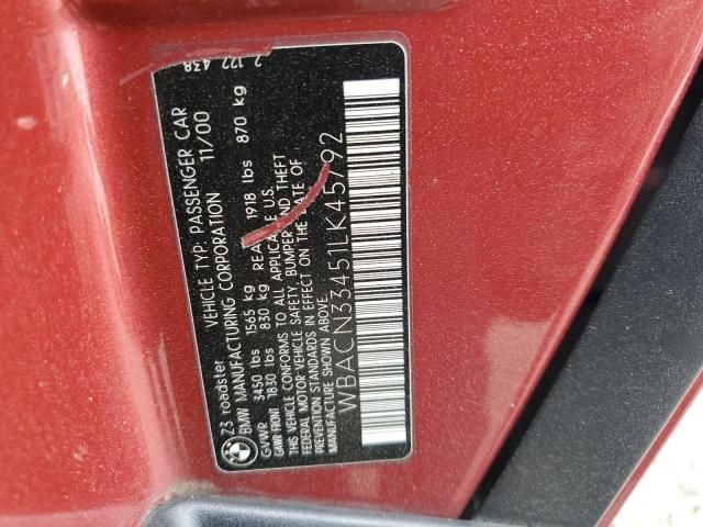 WBACN33451LK45792 - 2001 BMW Z3 2.5 RED photo 12