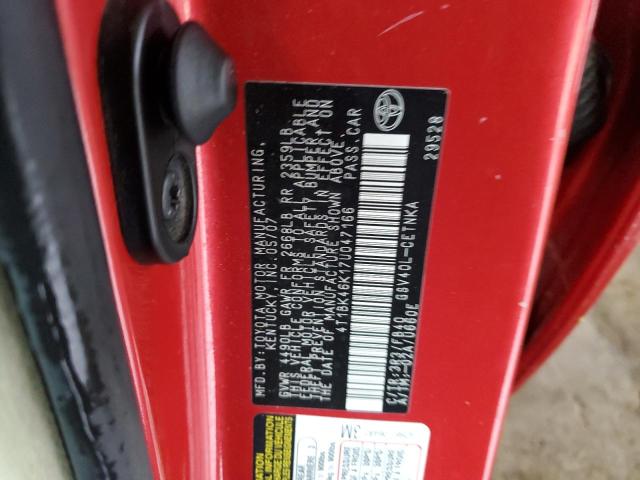 4T1BK46K17U047166 - 2007 TOYOTA CAMRY LE RED photo 12