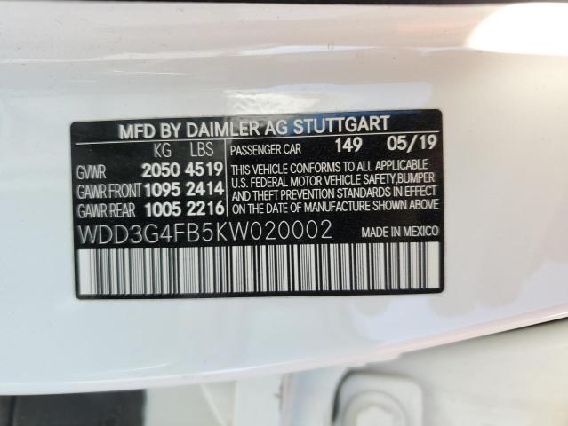 WDD3G4FB5KW020002 - 2019 MERCEDES-BENZ A 220 4MATIC WHITE photo 12