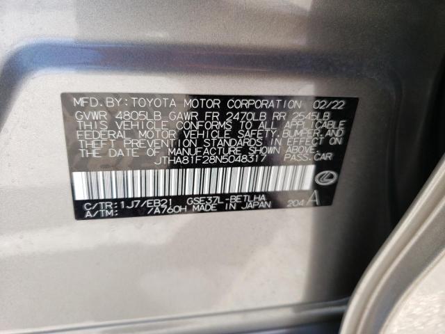 JTHA81F28N5048317 - 2022 LEXUS IS 300 SILVER photo 12