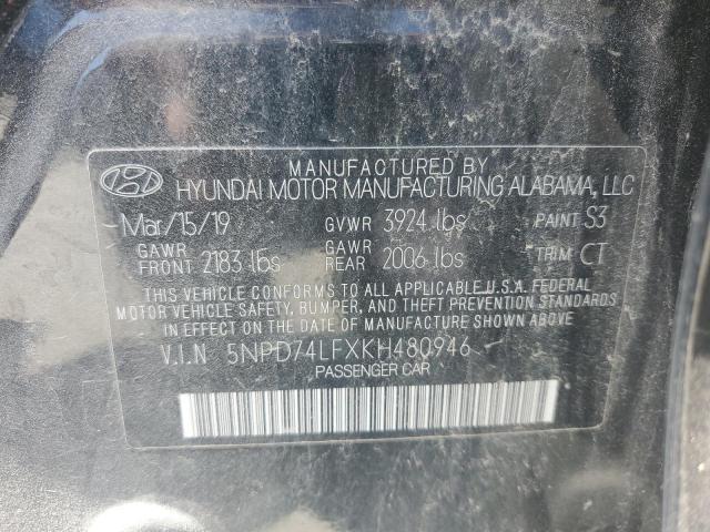 5NPD74LFXKH480946 - 2019 HYUNDAI ELANTRA SE BLACK photo 12