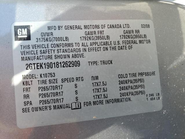 2GTEK190181262909 - 2008 GMC SIERRA K1500 GRAY photo 12