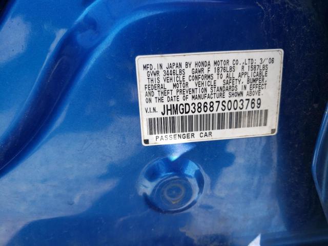 JHMGD38687S003769 - 2007 HONDA FIT S 蓝色 照片 12