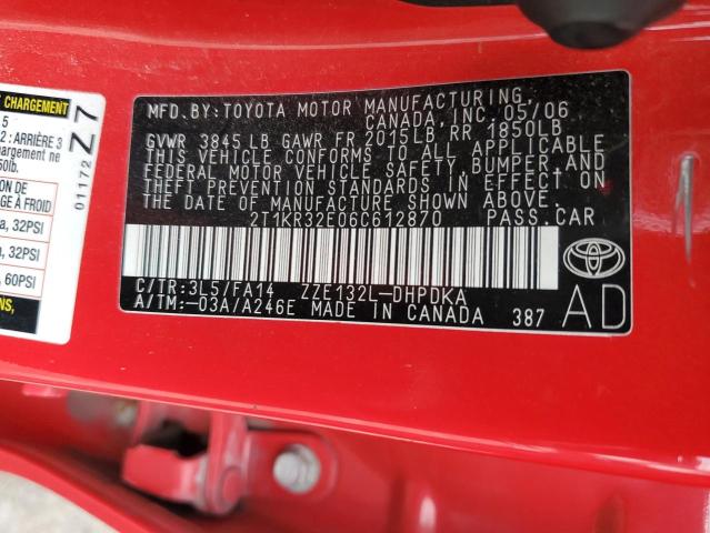 2T1KR32E06C612870 - 2006 TOYOTA COROLLA MA XR RED photo 12