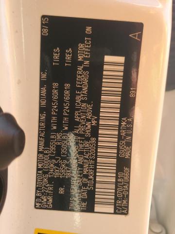 5TDJKRFH1FS200598 - 2015 TOYOTA HIGHLANDER XLE 白色 照片 13