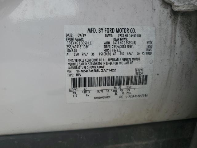 1FM5K8AB8LGA71422 - 2020 FORD EXPLORER POLICE INTERCEPTOR WHITE photo 13