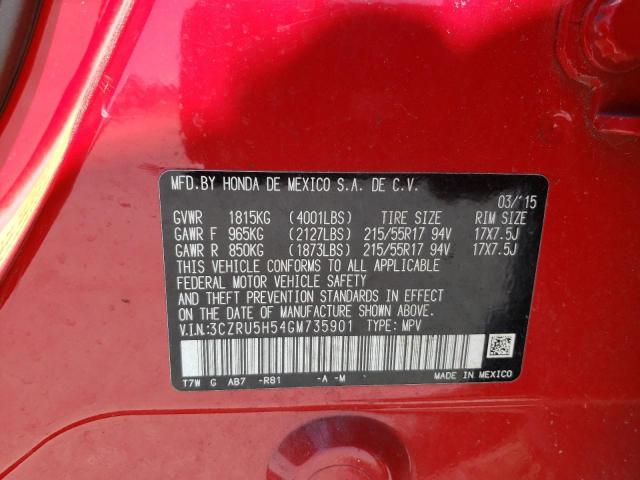 3CZRU5H54GM735901 - 2016 HONDA HR-V EX RED photo 12