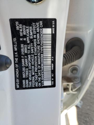 SHHFK7H40MU200368 - 2021 HONDA CIVIC SPORT 白色 照片 12