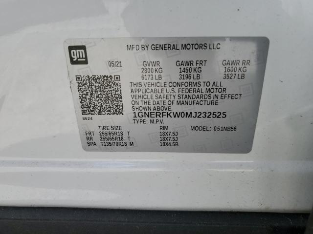 1GNERFKW0MJ232525 - 2021 CHEVROLET TRAVERSE LS WHITE photo 13