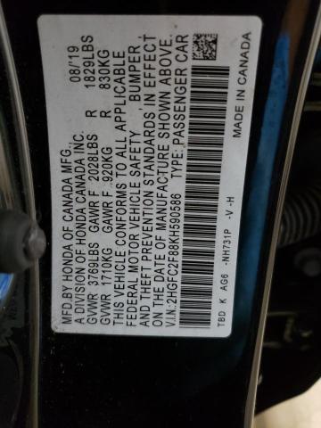 2HGFC2F88KH590586 - 2019 HONDA CIVIC SPORT 黑色 照片 12