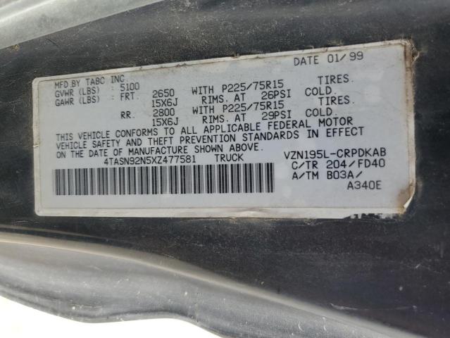 4TASN92N5XZ477581 - 1999 TOYOTA TACOMA XTRACAB PRERUNNER შავი ფოტო 12
