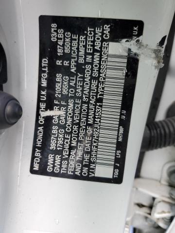 SHHFK7H92JU415371 - 2018 HONDA CIVIC SPORT TOURING WHITE photo 13