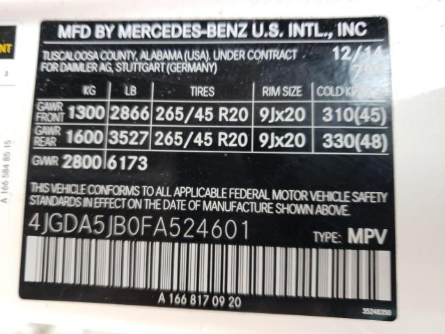 4JGDA5JB0FA524601 - 2015 MERCEDES-BENZ ML 350 WHITE photo 13