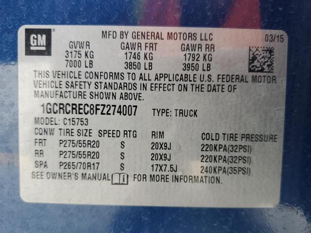 1GCRCREC8FZ274007 - 2015 CHEVROLET SILVERADO C1500 LT BLUE photo 13