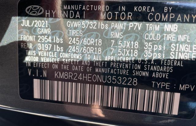 KM8R24HE0NU353228 - 2022 HYUNDAI PALISADE SEL GRAY photo 10