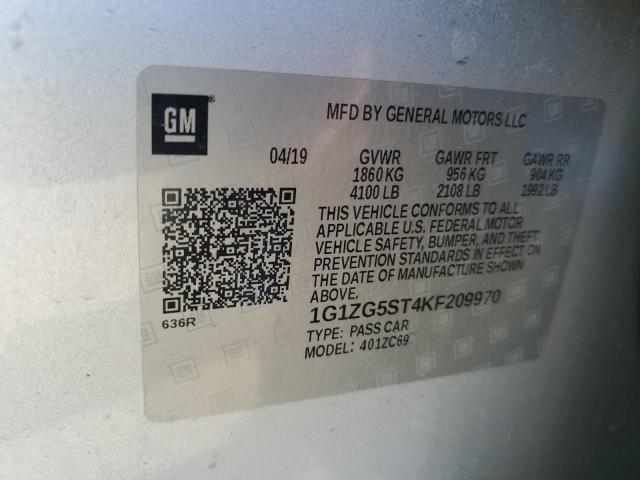 1G1ZG5ST4KF209970 - 2019 CHEVROLET MALIBU RS 银色 照片 12