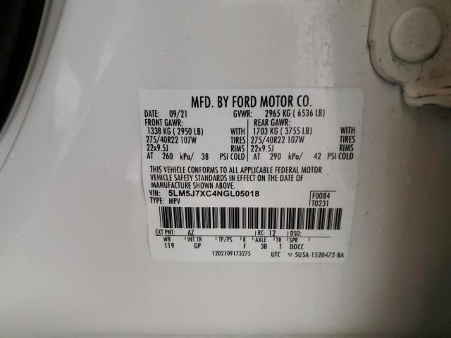 5LM5J7XC4NGL05018 - 2022 LINCOLN AVIATOR RESERVE WHITE photo 14