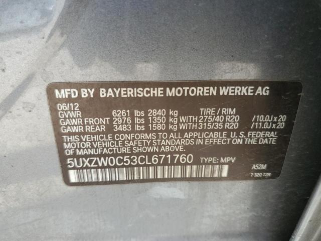 5UXZW0C53CL671760 - 2012 BMW X5 XDRIVE35D GRAY photo 12