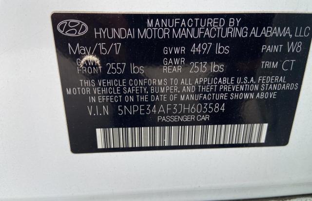 5NPE34AF3JH603584 - 2018 HYUNDAI SONATA SPORT WHITE photo 10