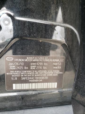 5NPEB4AC7BH008781 - 2011 HYUNDAI SONATA GLS BLACK photo 12