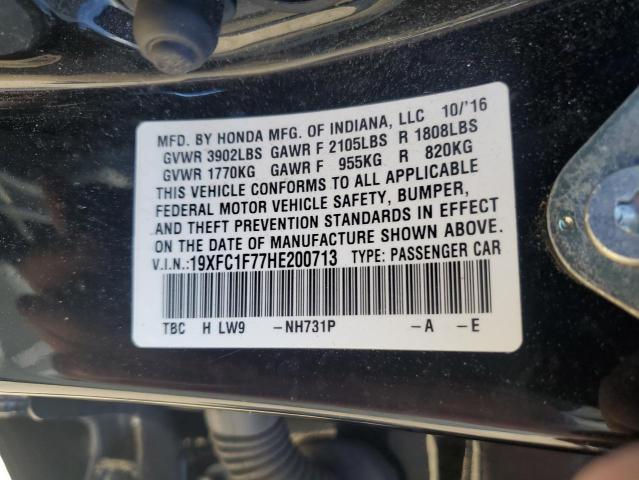 19XFC1F77HE200713 - 2017 HONDA CIVIC EXL BLACK photo 12